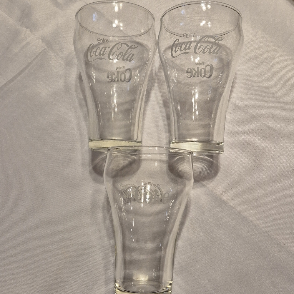 Set of 3 Gently used vintage Clear Coke Glasses